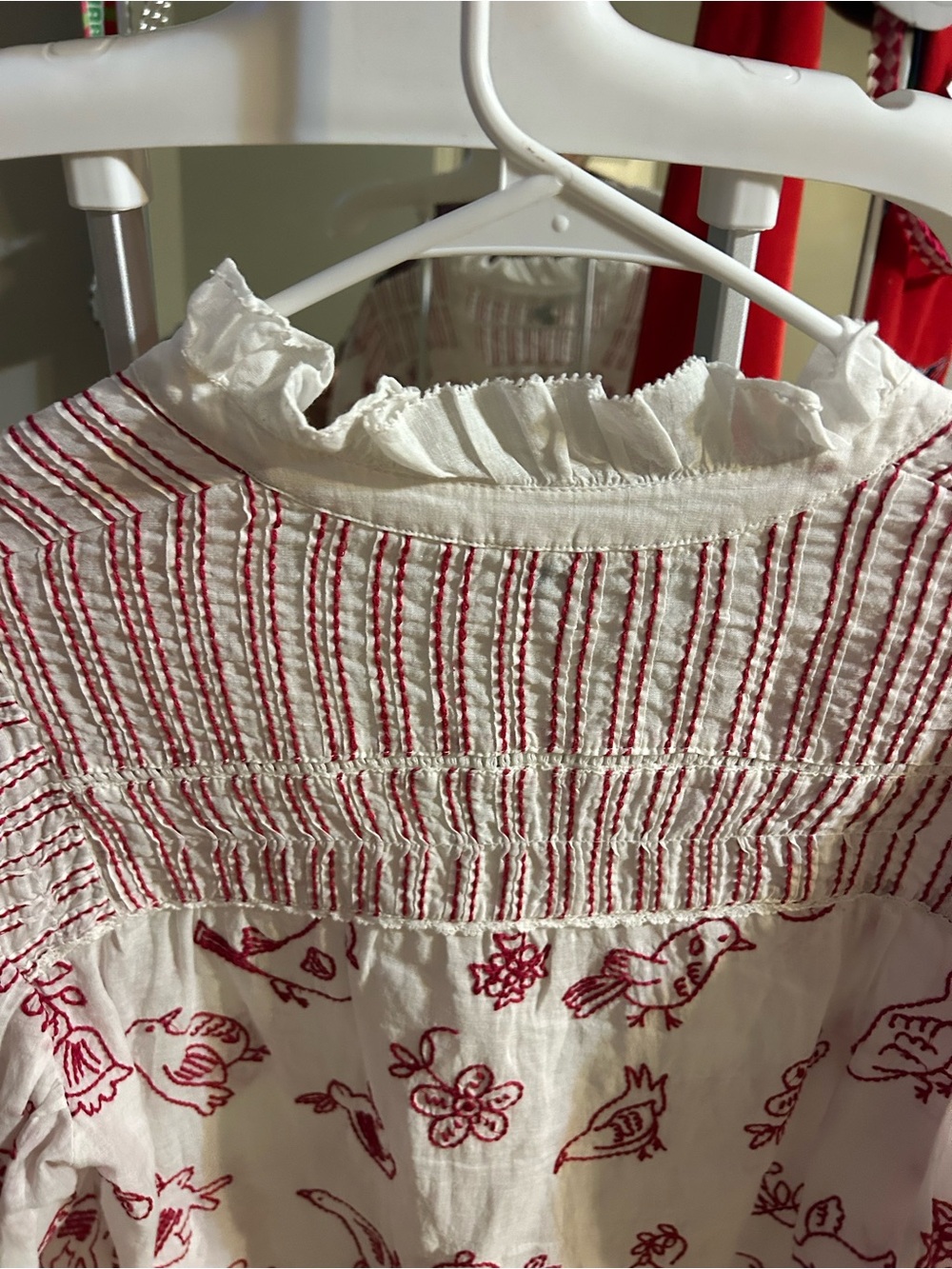 Sundance White Cotton Button-Front Shirt with Red Embroidered Motifs - Picture 4 of 4